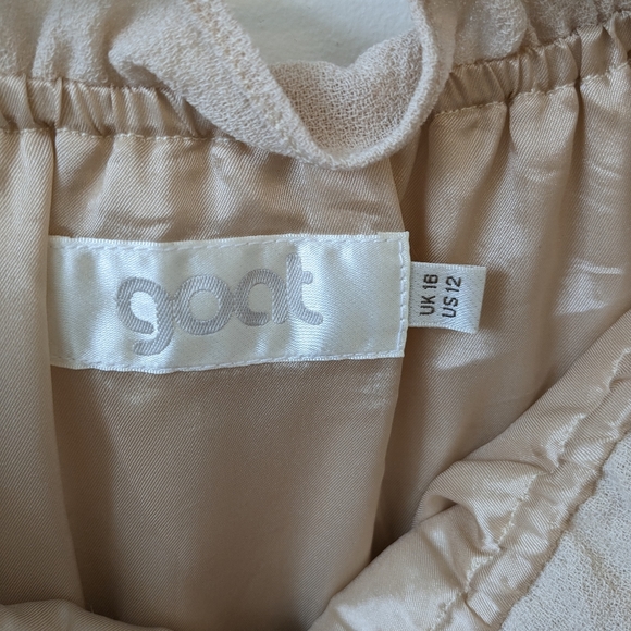 GOAT Jane Tan Wool Ruffle Neck Puff Balloon Sleeve Shift Dress - Picture 7 of 9